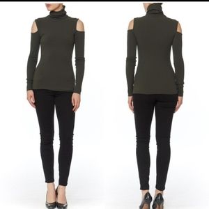 Bailey 44 Troy Cold Shoulder Turtleneck Top Ribbed